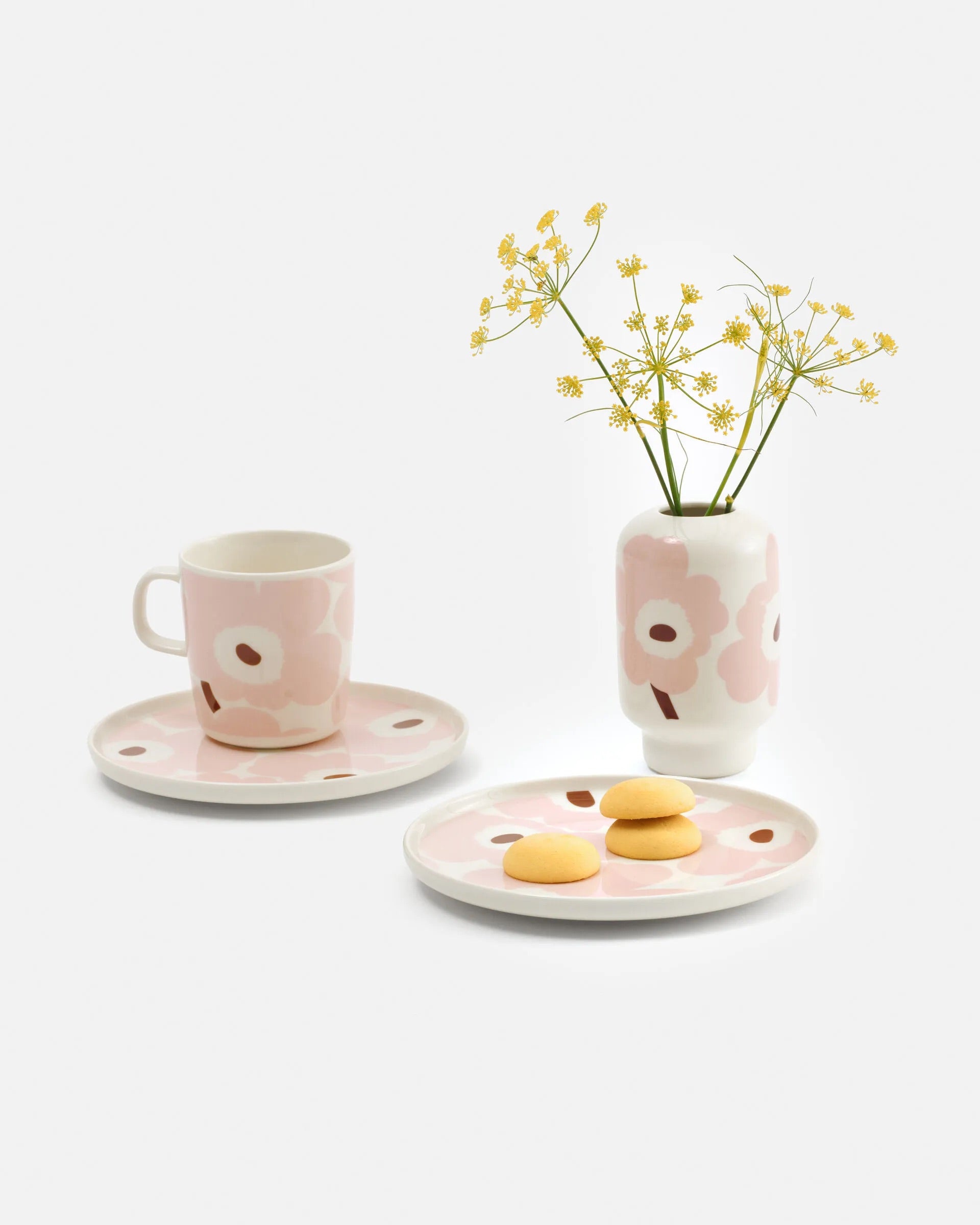 Marimekko Unikko Ceramic Vase 14 cm - White, Lt Pink, Chestnut
