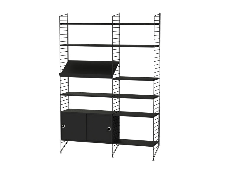 String Furniture Living Room Bundle L H in Black stained ash shelves and black panels