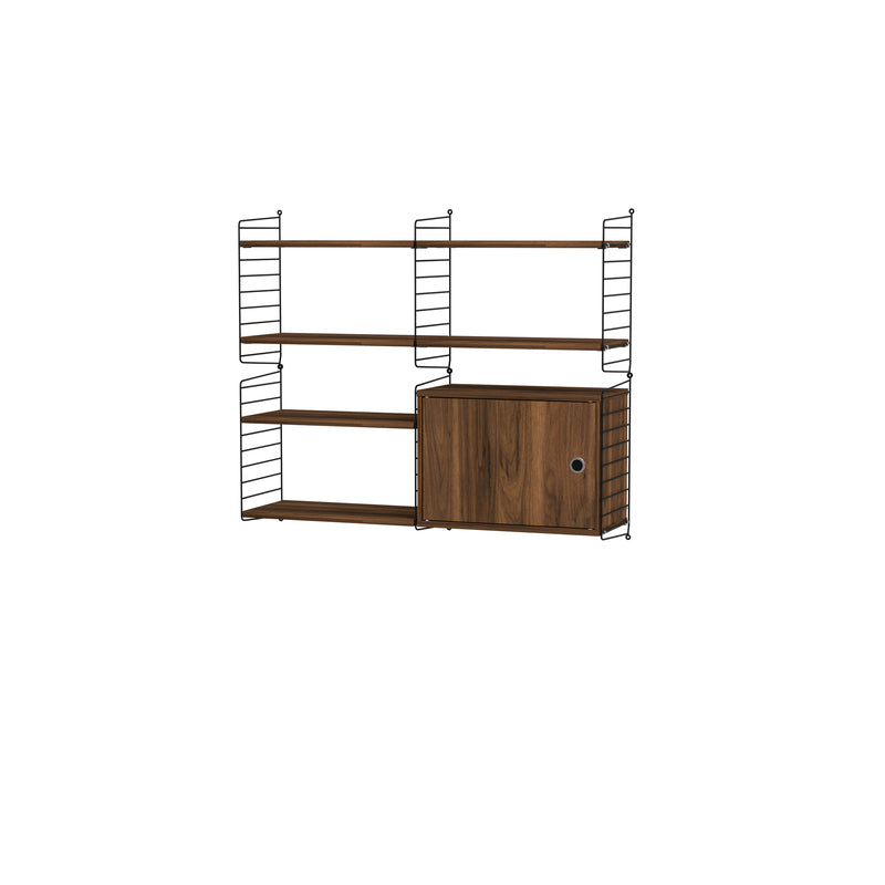 String Furniture Living Room Bundle L R in Walnut shelves and black panels