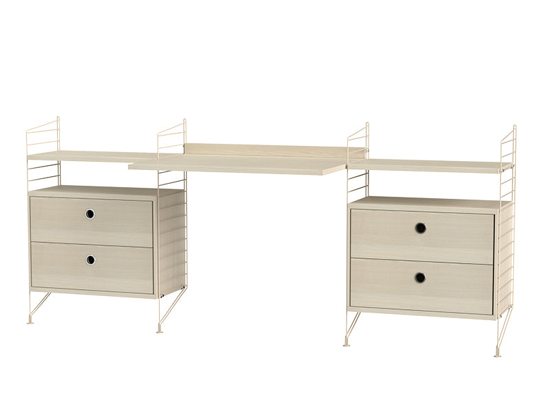 String Furniture Workspace Bundle W C in Ash shelves and beige panels