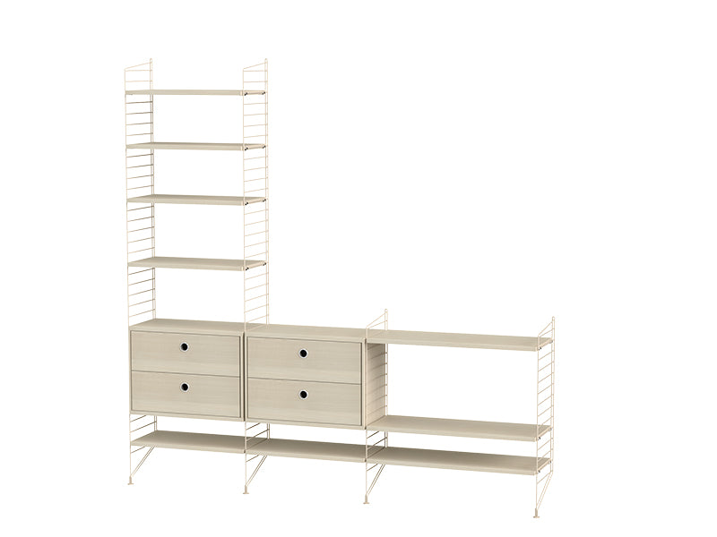 String Furniture Living Room Bundle L J in Ash shelves and beige panels