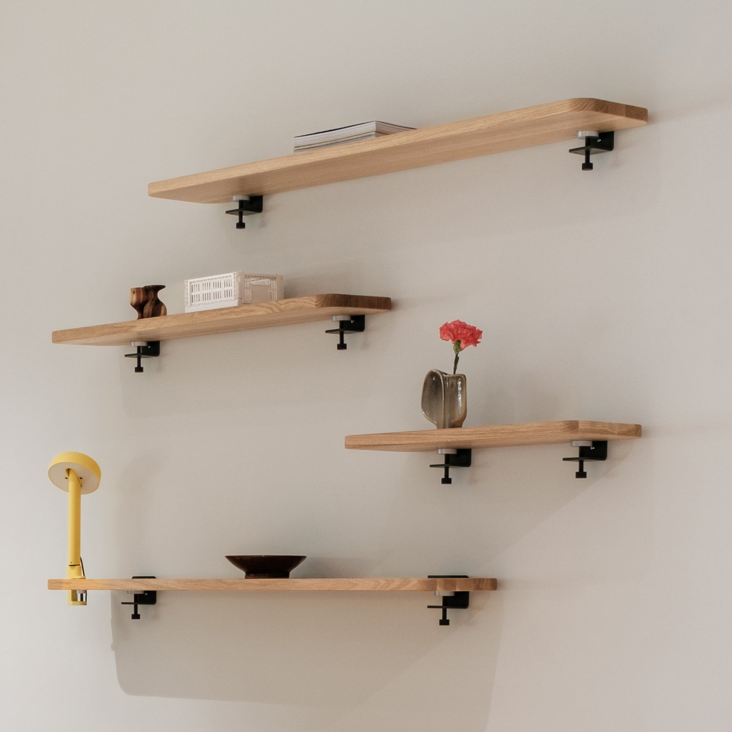 TIPTOE BRACKET Wall Shelf - Solid Oak - 60 To 150cm