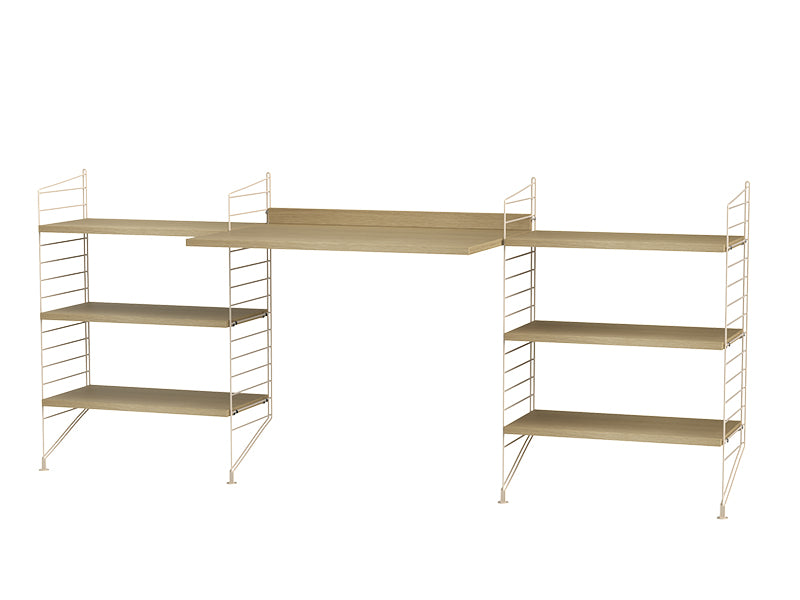 String Furniture Workspace Bundle W D in Oak shelves and beige panels