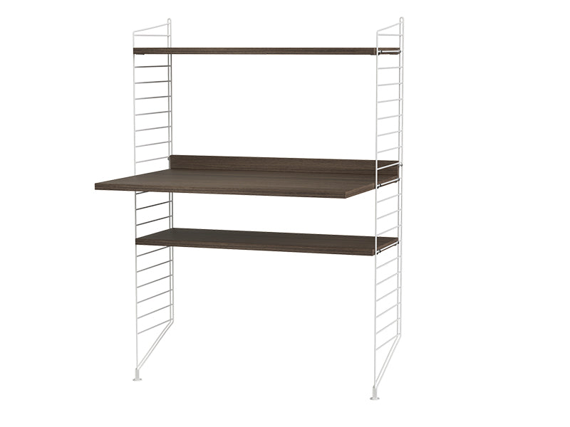 String Furniture Workspace Bundle W H in Walnut shelves and white panels