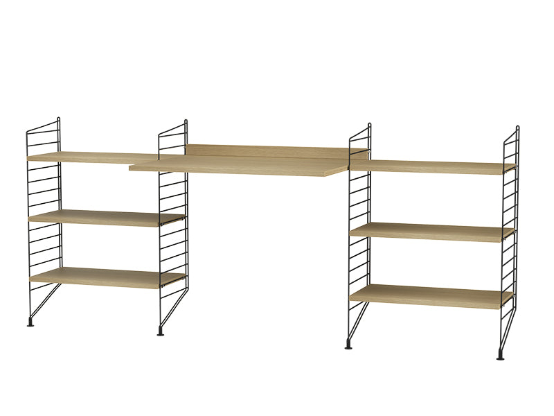 String Furniture Workspace Bundle W D in Oak shelves and black panels