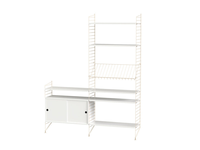 String Furniture Living Room Bundle L K in White shelves and beige panels