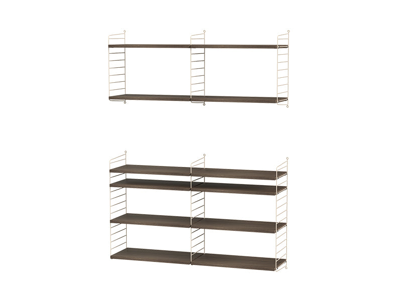 String Furniture Living Room Bundle L N in Walnut shelves and beige panels