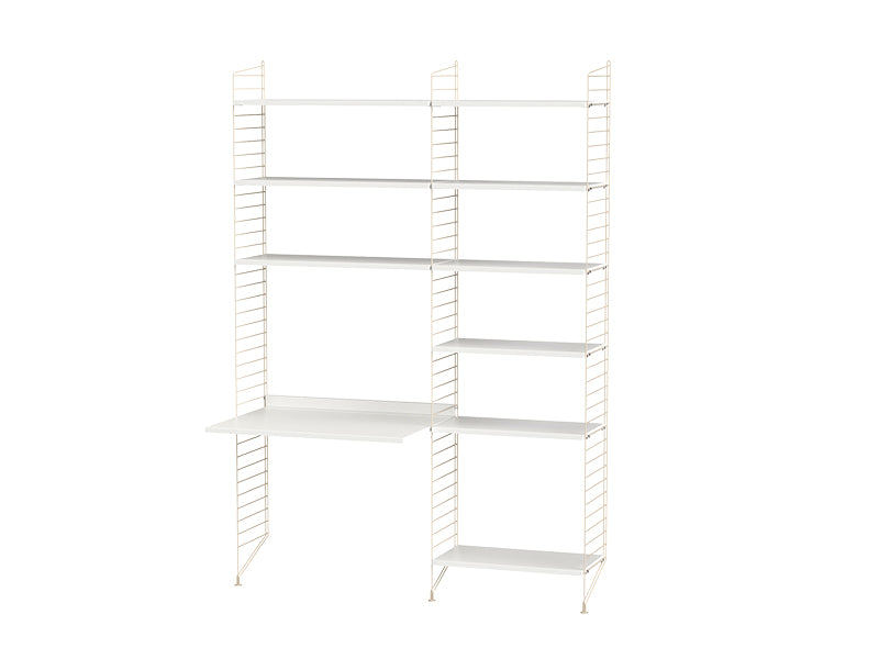 String Furniture Workspace Bundle W B in White shelves and beige panels