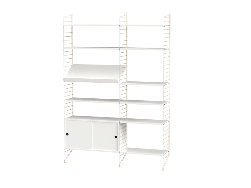 String Furniture Living Room Bundle L H in White shelves and beige panels