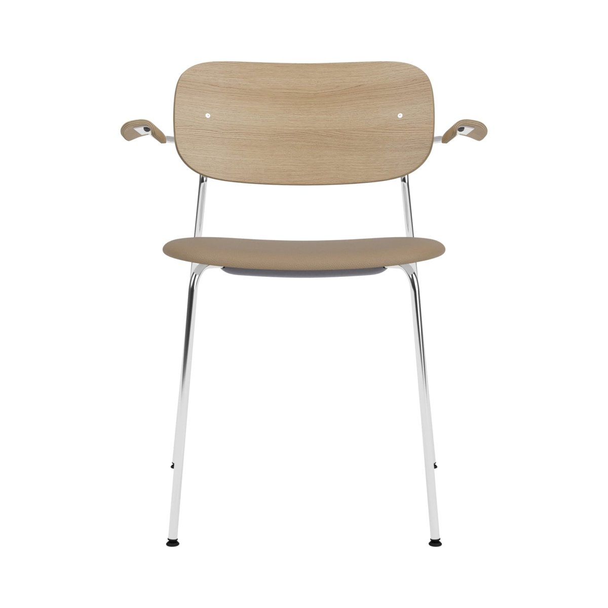 Audo Co Dining Chair, With Arms, Partially Upholstered – Chrome / Natural Oak / 1611/Sierra