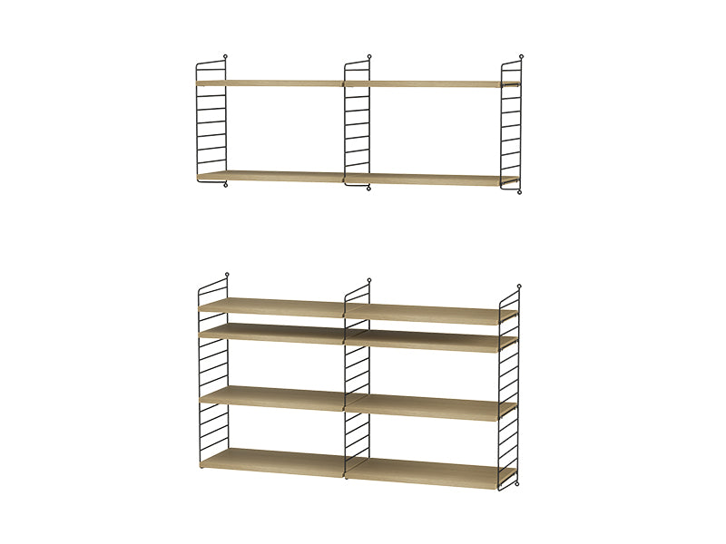 String Furniture Living Room Bundle L N in Oak shelves and black panels
