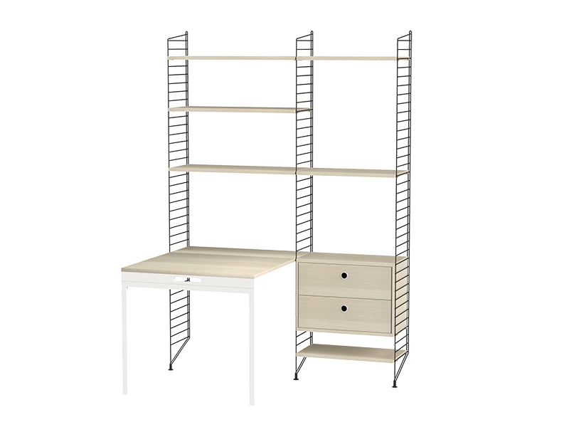 String Furniture Workspace Bundle W E in Ash shelves and black panels