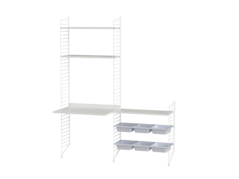 String Furniture Kids Room Bundle C E in White shelves and white panels