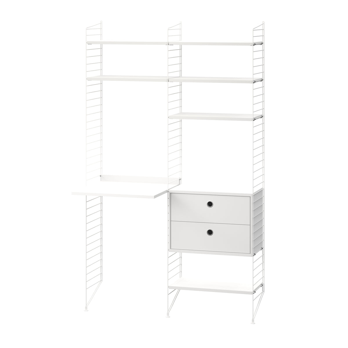 String Furniture Workspace Bundle W K in White shelves and White panels