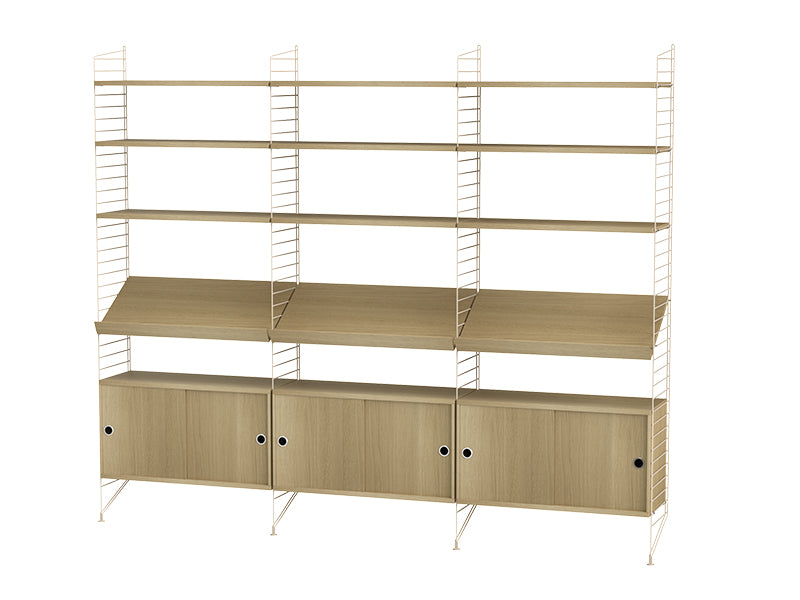 String Furniture Living Room Bundle L G in Oak shelves and beige panels