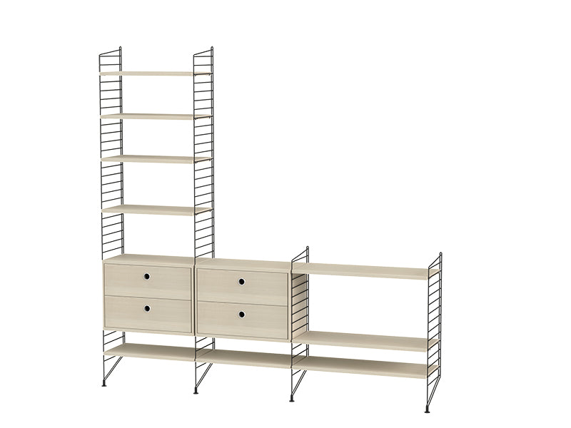 String Furniture Living Room Bundle L J in Ash shelves and black panels