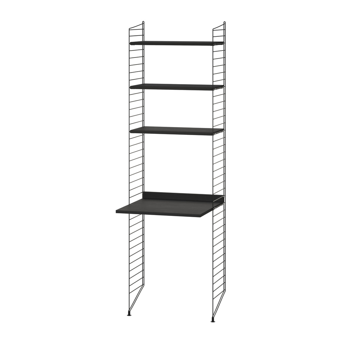 String Furniture Workspace Bundle W J in Black stained ash shelves and Black panels