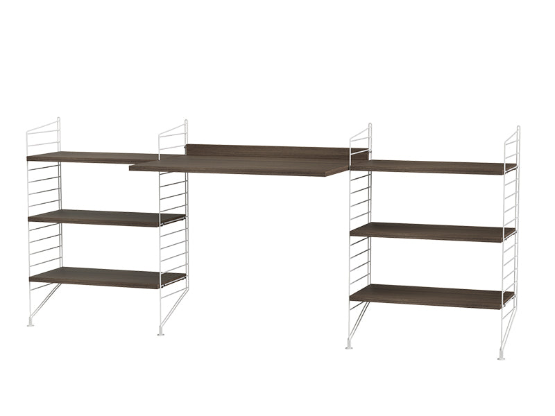 String Furniture Workspace Bundle W D in Walnut shelves and white panels