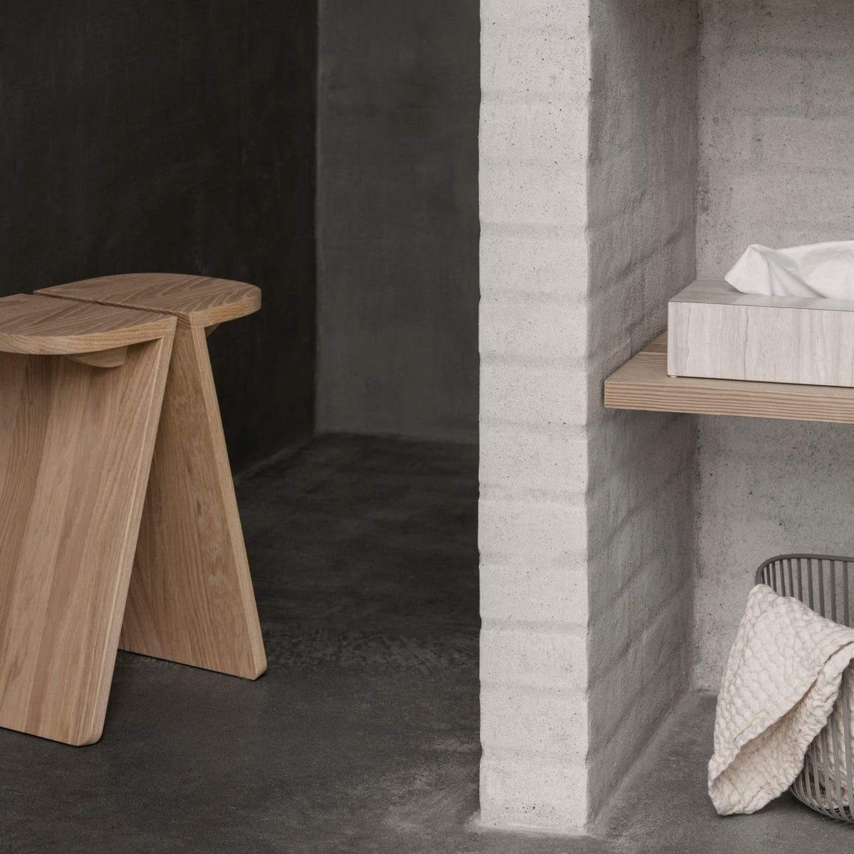 Blomus Avio Modern Solid Oak Side Table or Stool with Split Top Design - Scandinavian Minimalist Accent Table