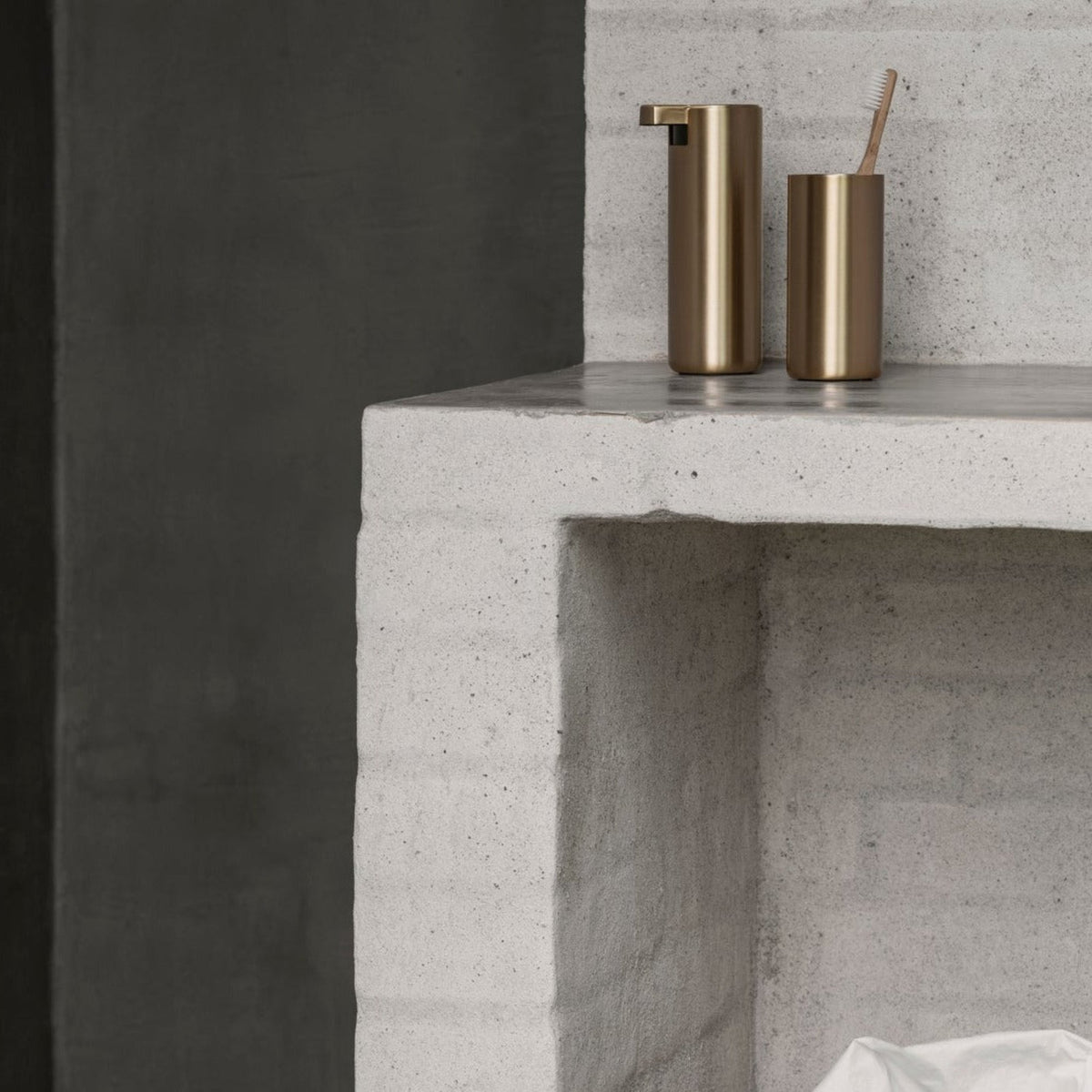 Blomus Modo Metallic Stainless Steel Bathroom Countertop Tumbler and Toothbrush Holder Organizer -Industrial Modern Décor