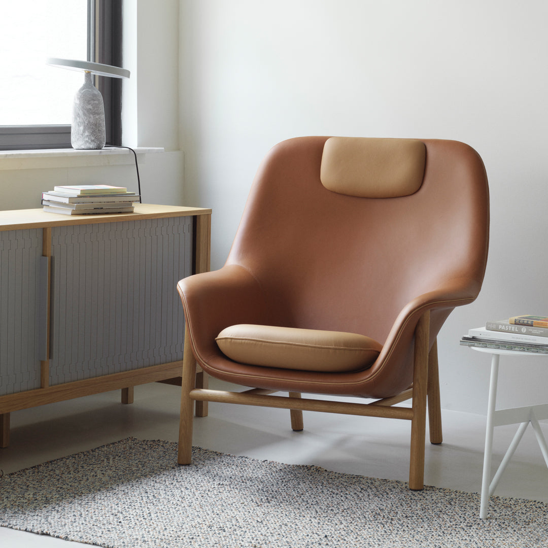 Normann Copenhagen Drape High Lounge Chair w/ Headrest - Wood Legs