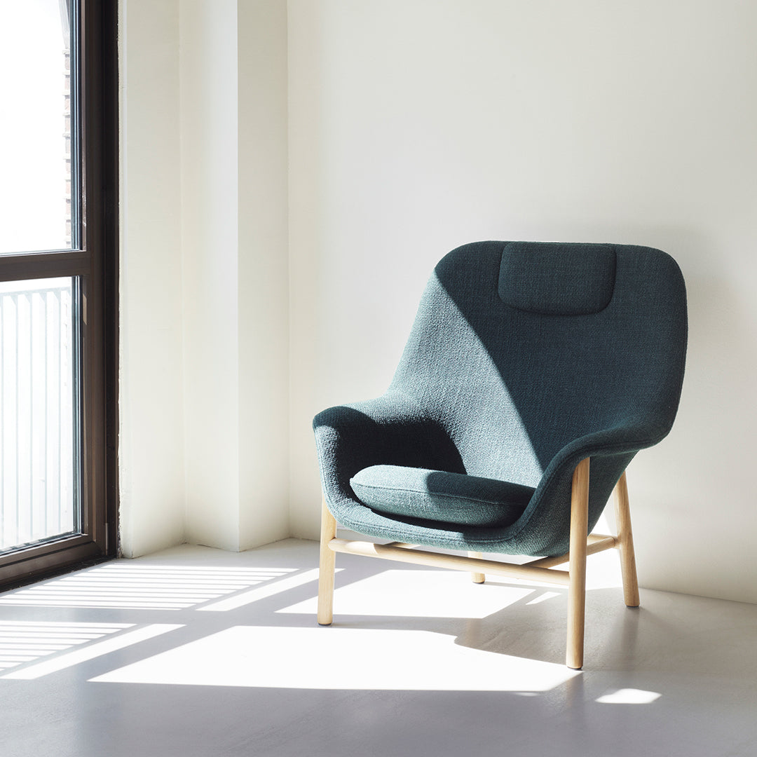 Normann Copenhagen Drape High Lounge Chair w/ Headrest - Wood Legs
