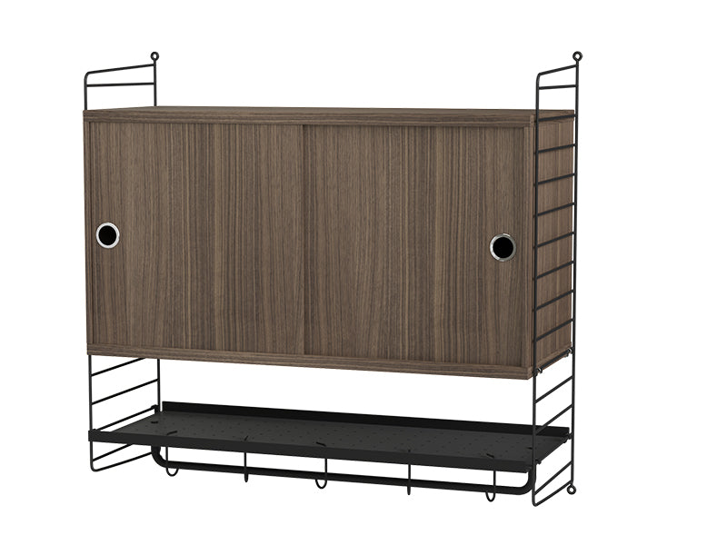 String Furniture Bedroom Bundle S F in Walnut shelves and black panels