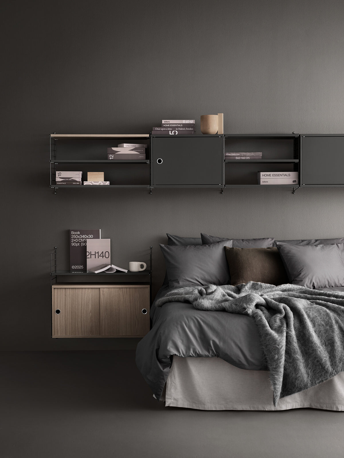 Cabinet with swing door w58 x d30 x h42 cm in Dark grey, room setting