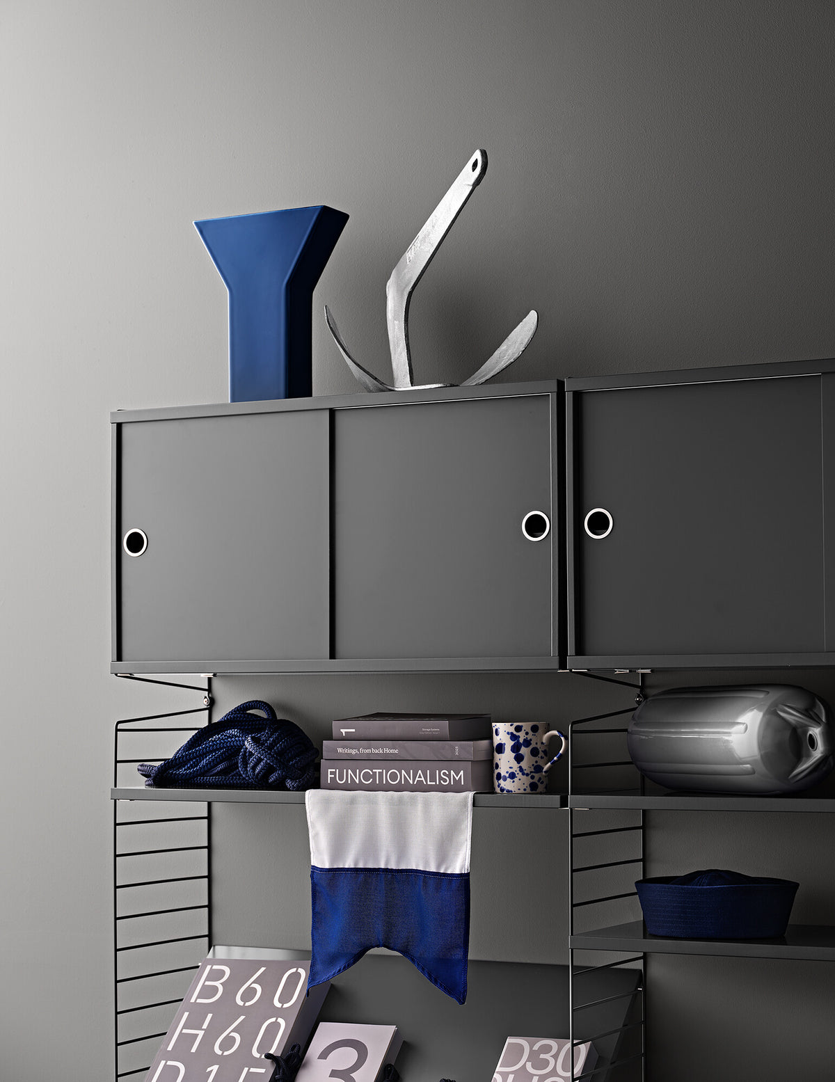 Cabinet with Sliding Doors w78 x d30 x h42 cm in Dark grey, room setting