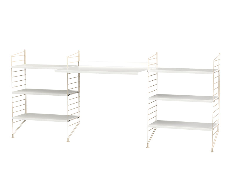 String Furniture Workspace Bundle W D in White shelves and beige panels
