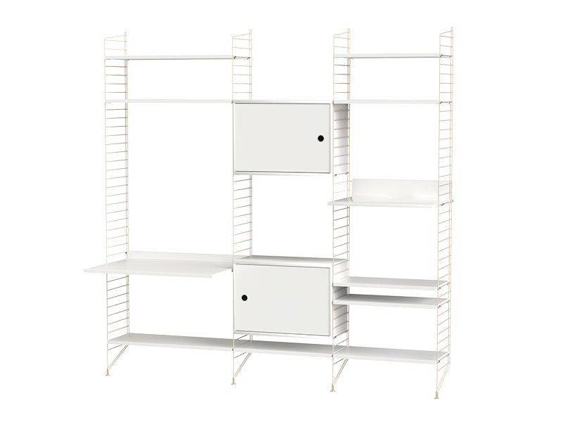 String Furniture Living Room Bundle L P in White shelves and beige panels