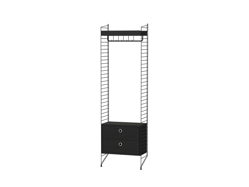 String Furniture Hallway Bundle H M in Black & Black stained ash shelves and black panels