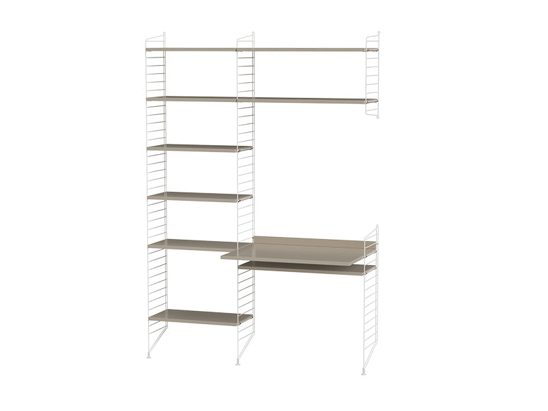 String Furniture Workspace Bundle W G in Beige shelves and white panels