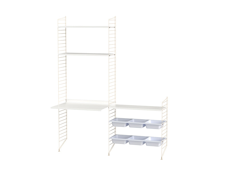 String Furniture Kids Room Bundle C E in White shelves and beige panels