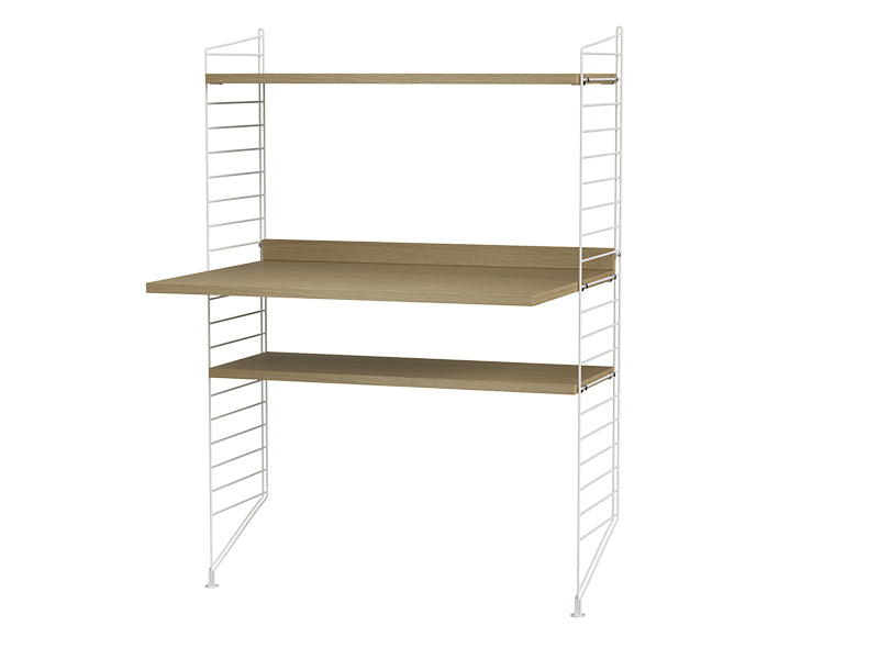String Furniture Workspace Bundle W H in Oak shelves and white panels