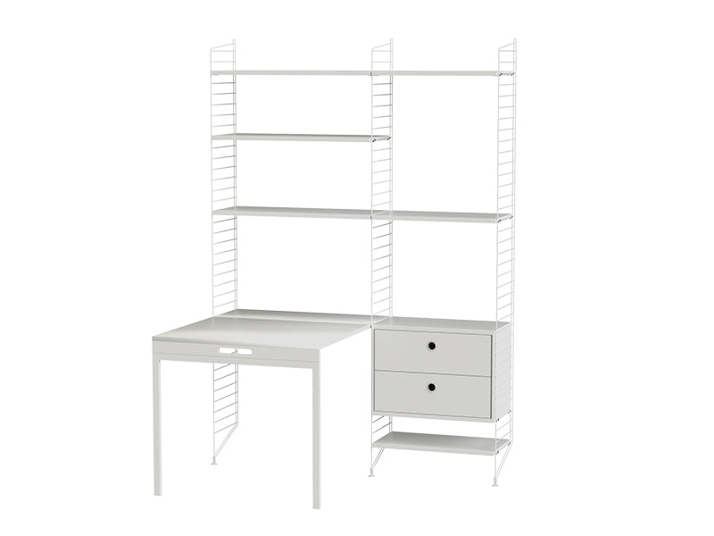 String Furniture Workspace Bundle W E in White shelves and white panels