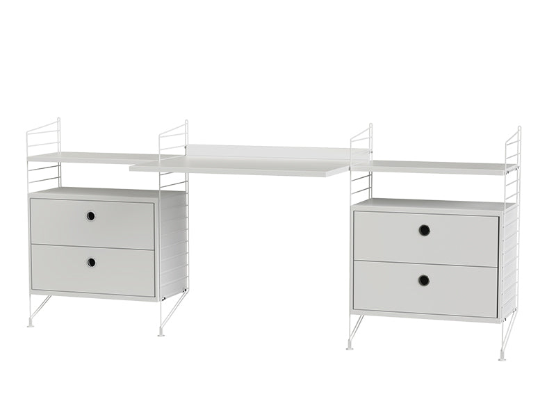 String Furniture Workspace Bundle W C in White shelves and white panels
