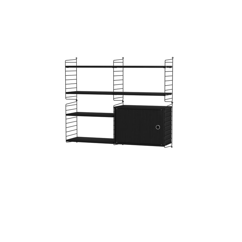 String Furniture Living Room Bundle L R in Black stained ash shelves and black panels