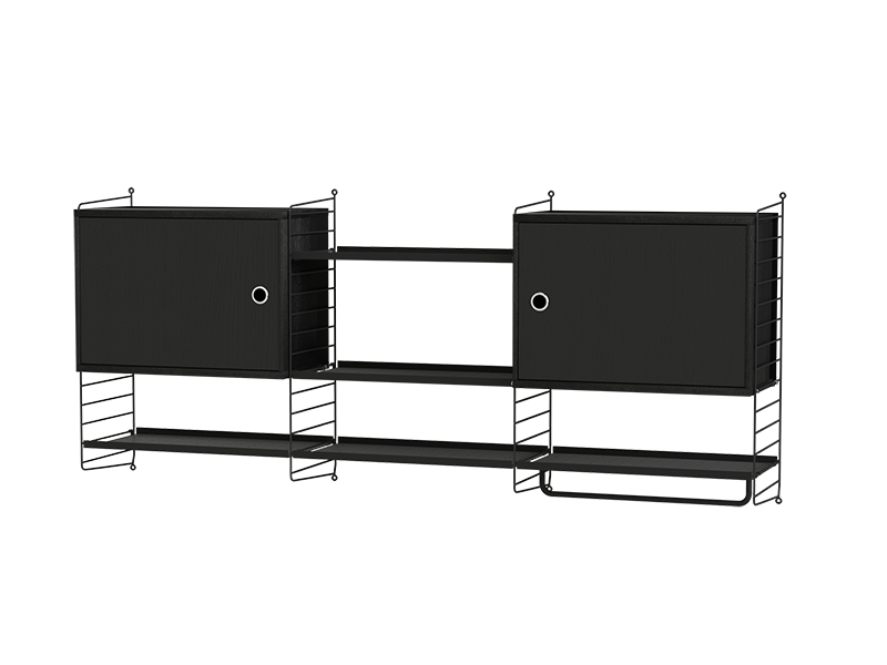 String Furniture Kitchen Bundle K M in Black shelves and black panels
