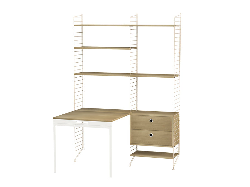 String Furniture Workspace Bundle W E in Oak shelves and beige panels