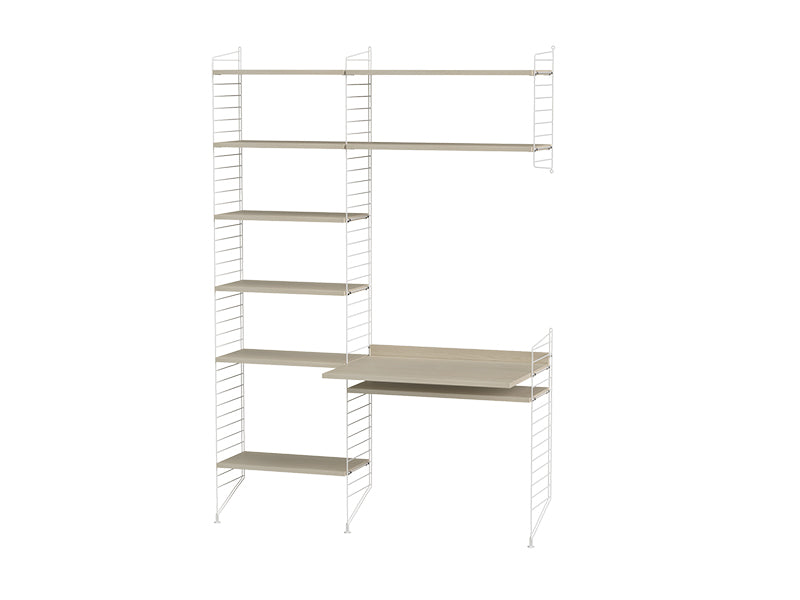 String Furniture Workspace Bundle W G in Ash shelves and white panels