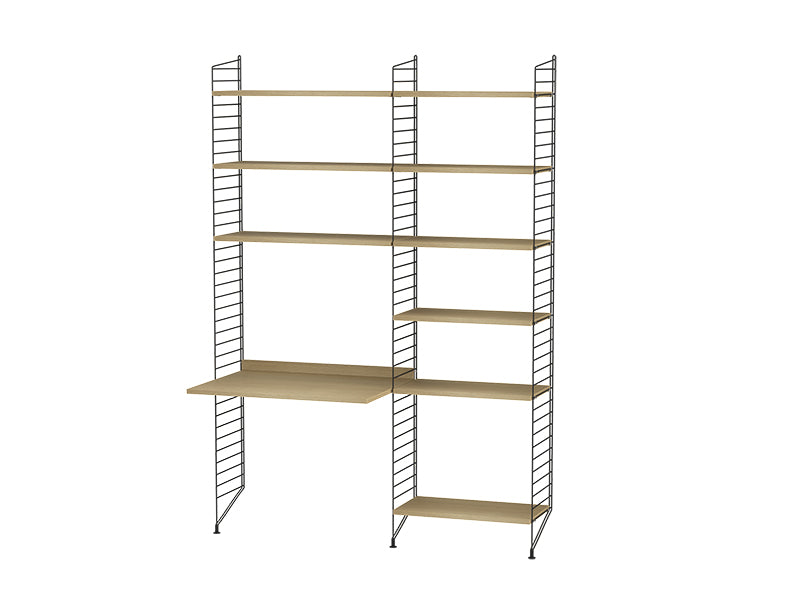 String Furniture Workspace Bundle W B in Oak shelves and black panels