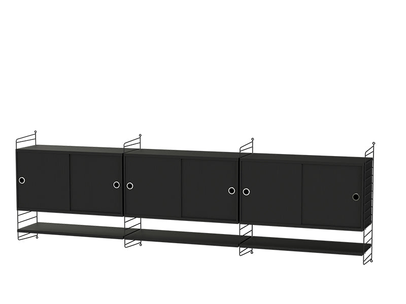 String Furniture Living Room Bundle L E in Black stained ash shelves and black panels