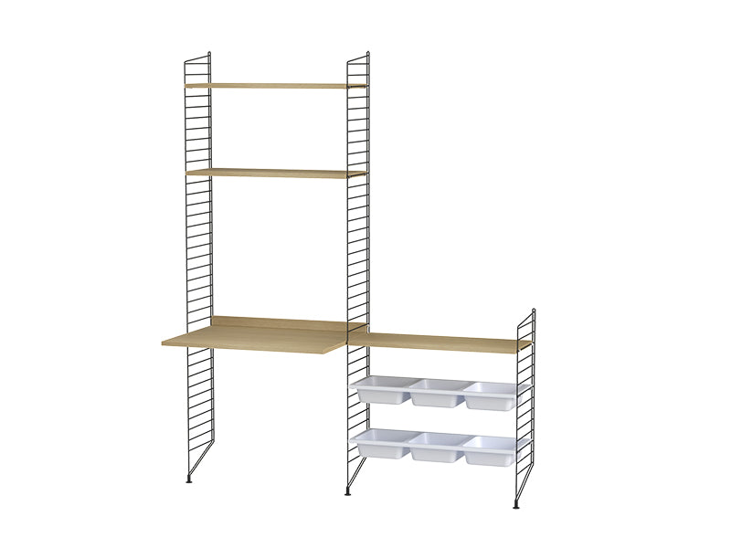String Furniture Kids Room Bundle C E in Oak shelves and black panels