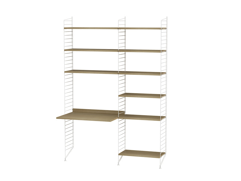 String Furniture Workspace Bundle W B in Oak shelves and white panels