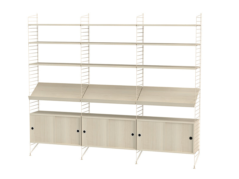 String Furniture Living Room Bundle L G in Ash shelves and beige panels