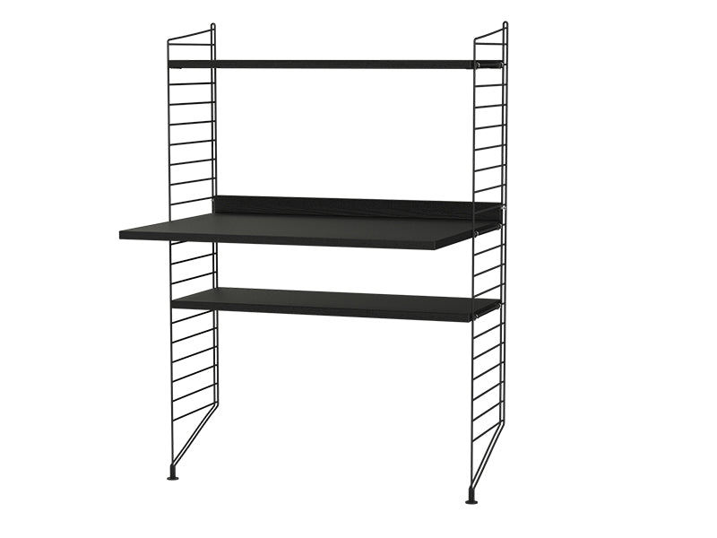 String Furniture Workspace Bundle W H in Black stained ash shelves and black panels