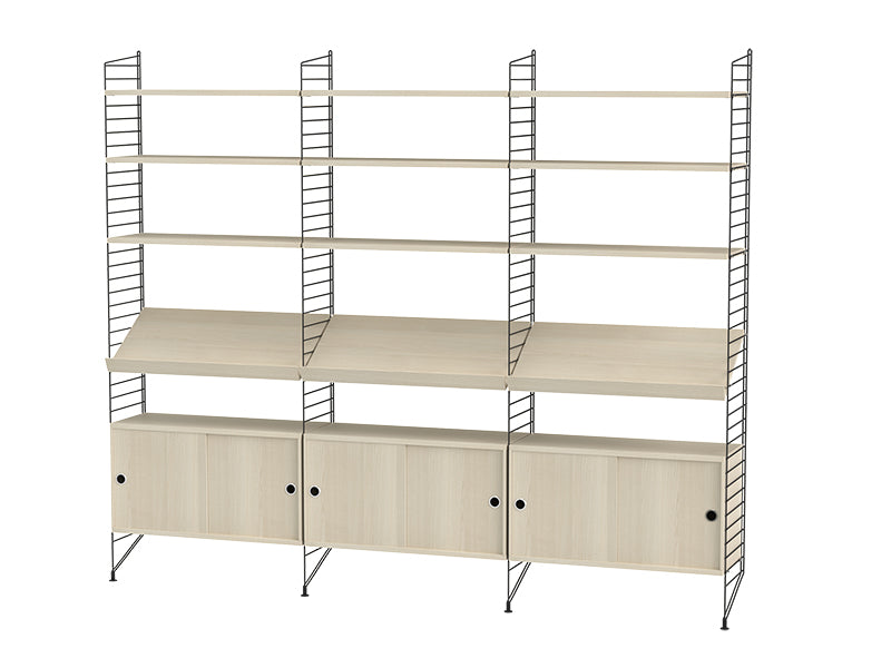 String Furniture Living Room Bundle L G in Ash shelves and black panels