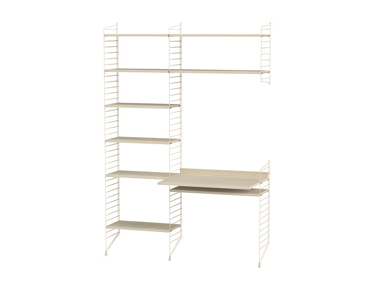 String Furniture Workspace Bundle W G in Ash shelves and beige panels