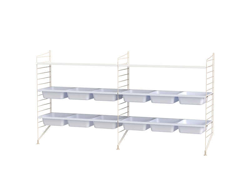 String Furniture Kids Room Bundle C F in White shelves and beige panels